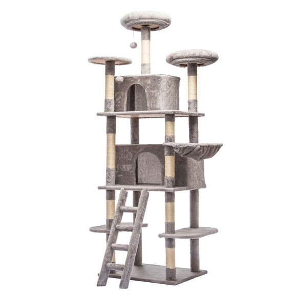 NovaDrive 71 Inch Large Cat Tree with 2 Private Condos, 3 Perches, Hanging Hammock, Natural Sisal Scratching Posts, Plush Platforms, Stable for Multi-Cat Families