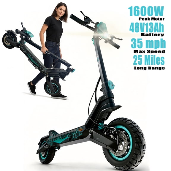 Scoothop Electric Scooter for Adults,35 mph 1600W Peak Motor,25 Mile Range,10" Off-Road Pneumatic Tires,265 lbs Max Load,Foldable Commuting E-Scooter