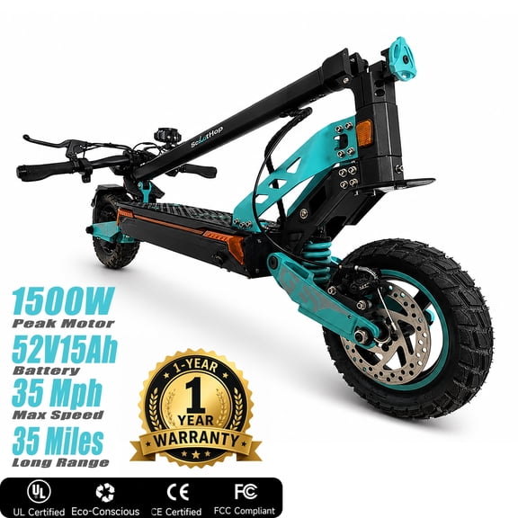Scoothop G3 Electric Scooter for Adults, 1500W Peak, 10" Off-Road Tires, 52V 15Ah 780Wh Battery, Foldable, 265 Lbs
