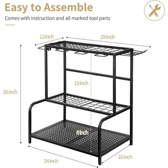 NovaNoka Garden Tool Organizer, Large Yard Tool Tower Rack for Garage Organization and Storage, Gardening Tool Stand for Shed or Outdoor, Metal Garden Tool Holder Up to 78 Tools, Shovel, Rake, Black