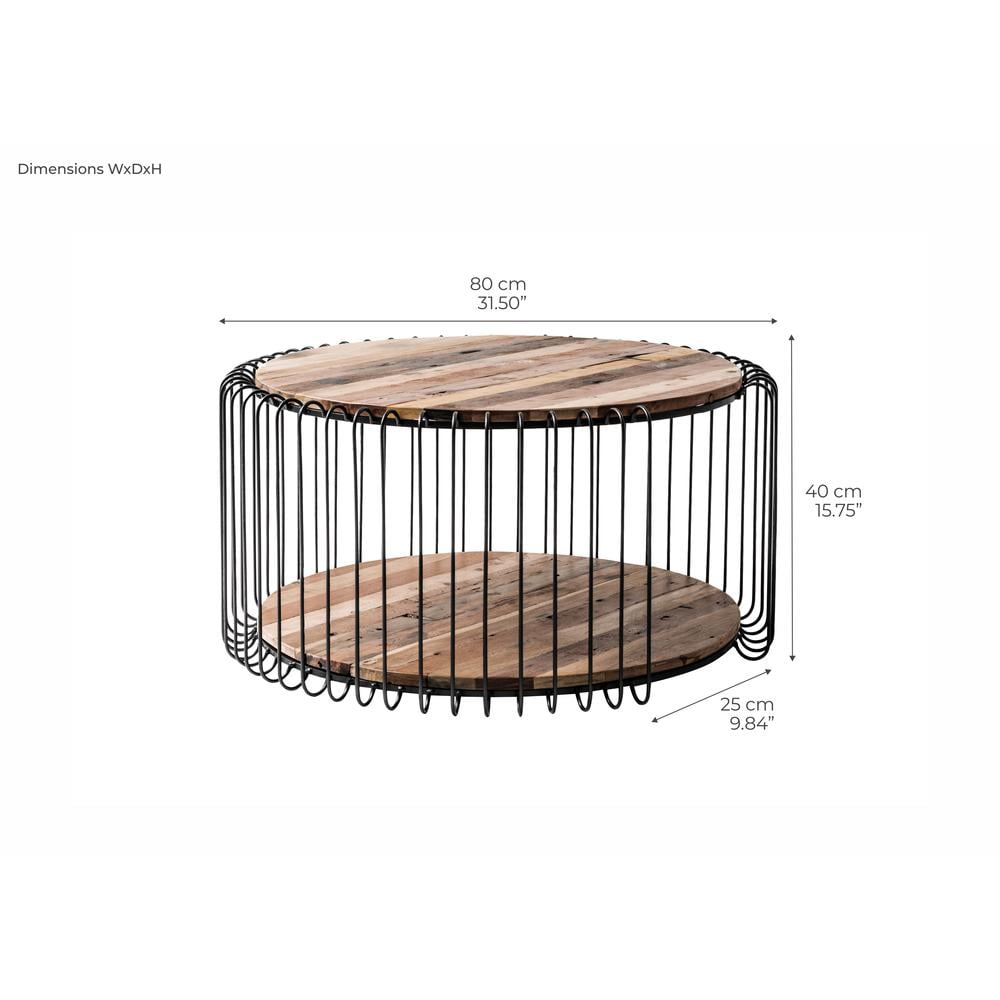 Round Wood and Metal Coffee Table with Storage