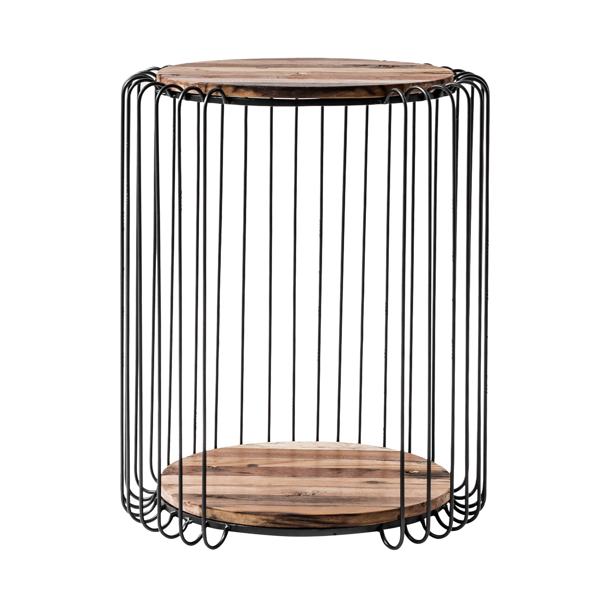 Reclaimed Boat Wood & Iron Round Side Table - 20" Natural Finish