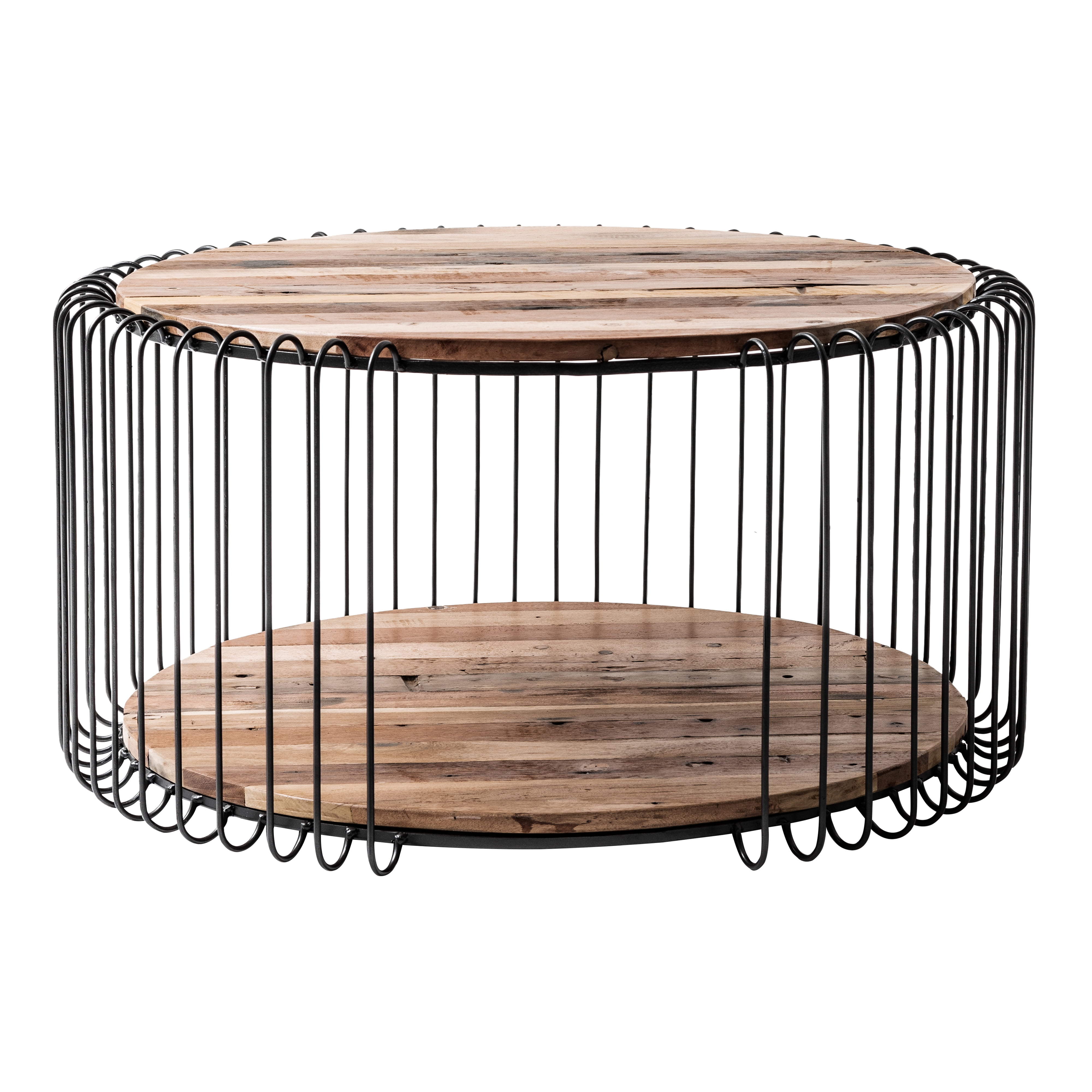 Round Wood and Metal Coffee Table with Storage