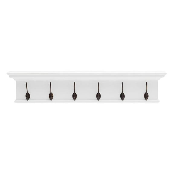 Home Wall Decorative Antique Brass Hardware 6 Hook Coat Rack - Classic White
