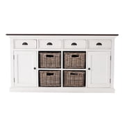 NovaSolo Halifax Accent Mahogany Wood Buffet with 4 Basket Set in White
