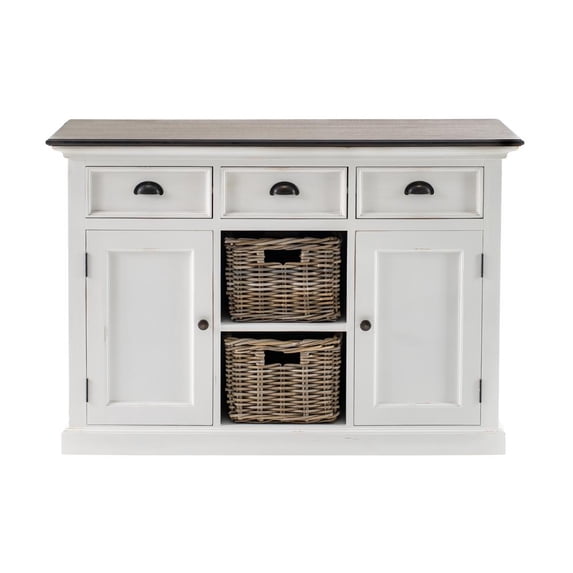 NovaSolo Halifax Accent 2 Basket Buffet in Pure White and Dark Wood
