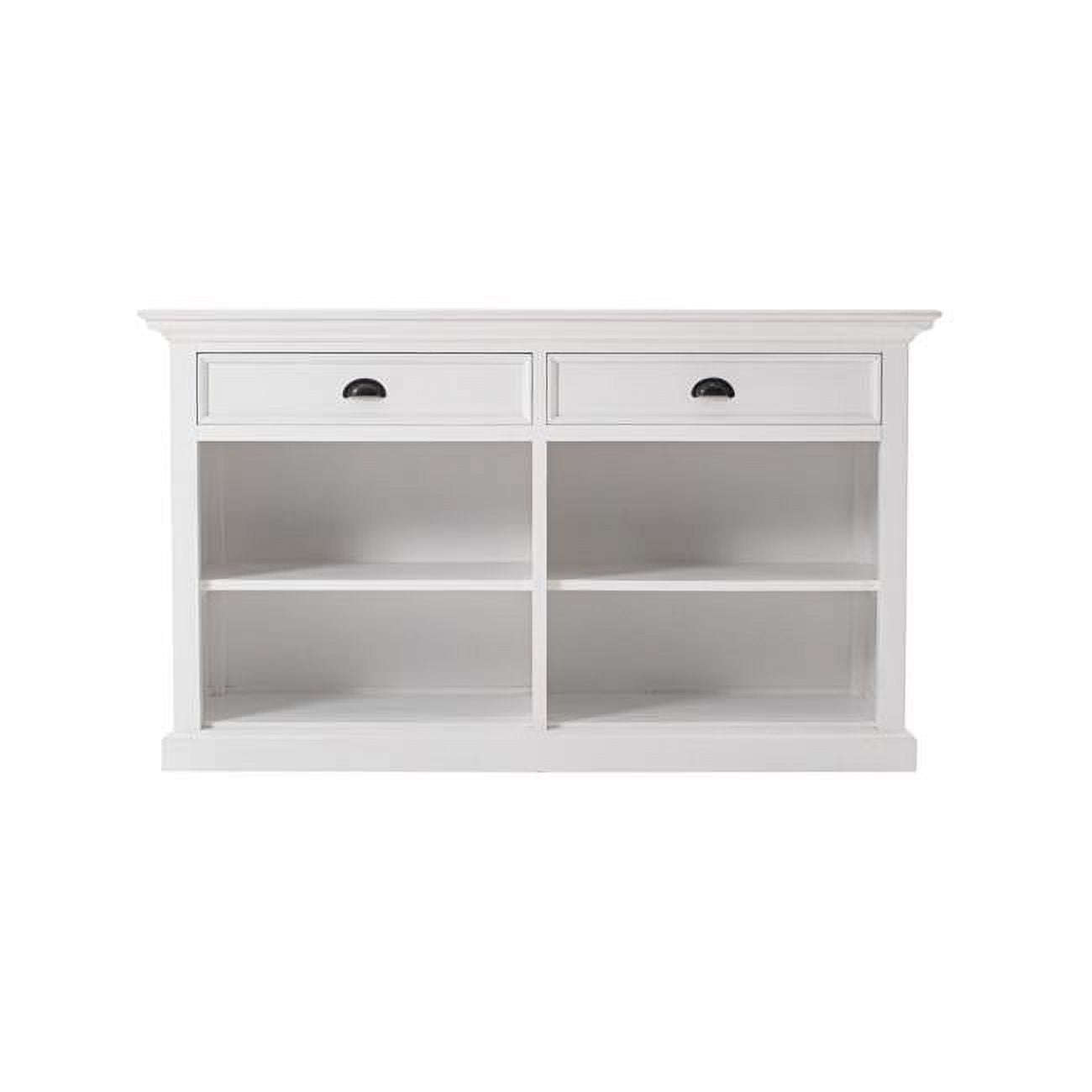 Classic White Farmhouse Mahogany Buffet with Open Shelving and Drawers