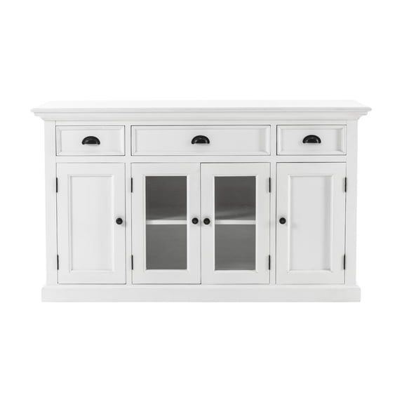 NovaSolo Halifax Mahogany Wood Buffet with 4 Doors 3 Drawers in White