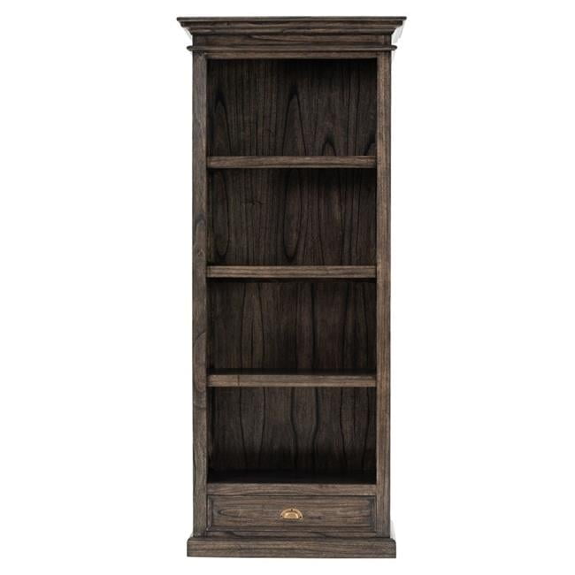 Black Wash Tall Wood Bookcase with One Drawer
