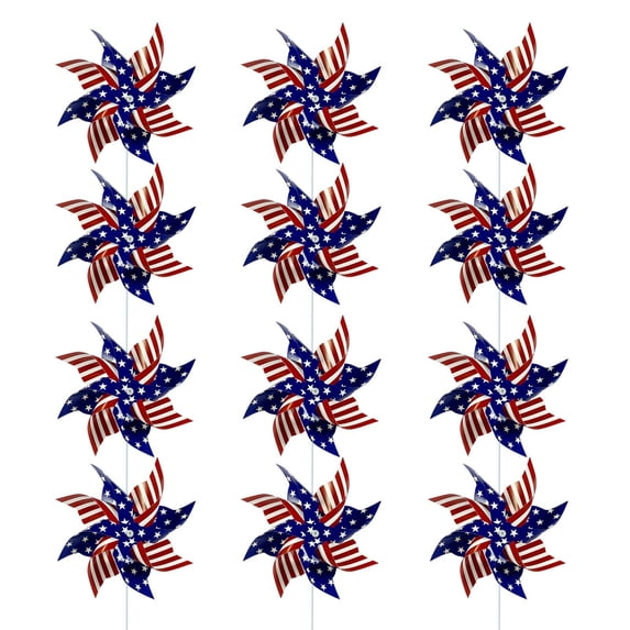 NovaStitch 12Pcs American Flag Patriotic Pinwheels for Yard and Garden,Fourth of July Pinwheels Patriotic Memorial Day Decorations,Garden Wind Spinners,Pinwheel for Kids,Lawn,Patio