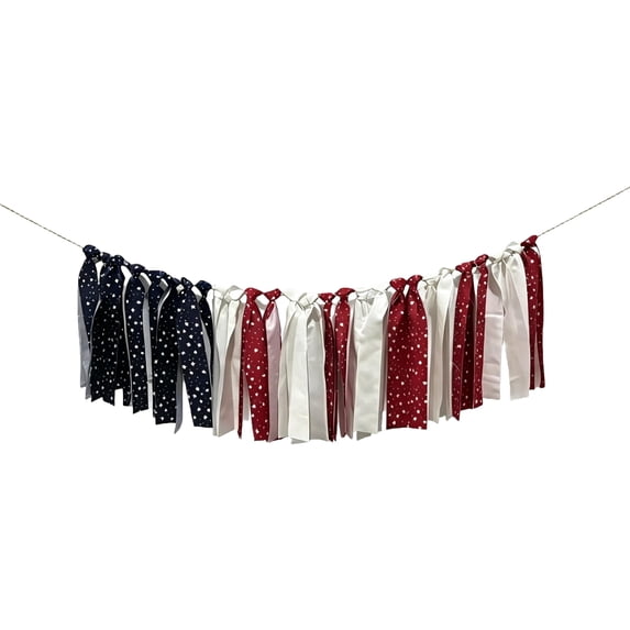 NovaStitch 4th of July Fabric Bunting Banner Red White Blue Patriotic Flag Garland for Independence Day Home Porch Outdoor Party Decoration