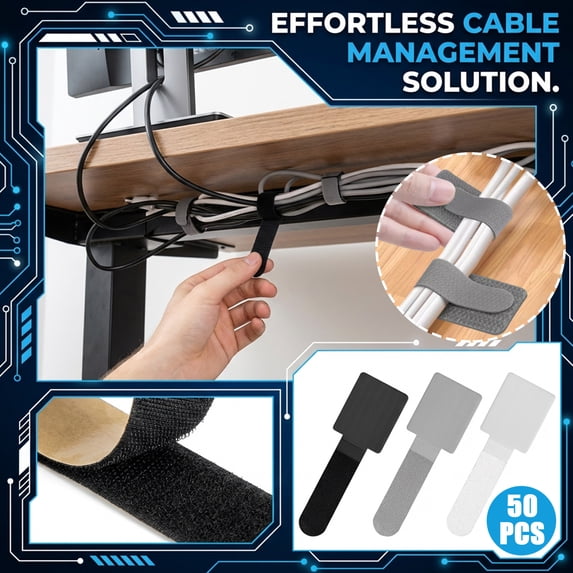 NovaStitch 50Pcs Self Adhesive Wire Clips Cable Organizer Under Desk Cord Holder for Desk Edge Wall Mount Cable Management for Office Home