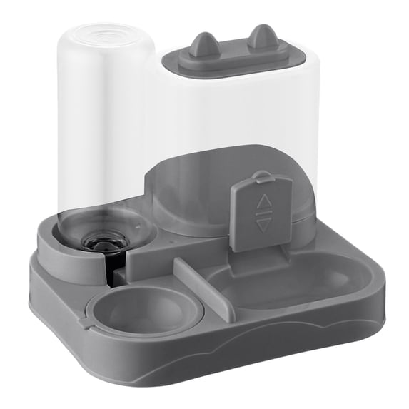 NovaStitch Automatic Pet Feeder Double Bowl Dry Food and Water Dispenser for Dogs Cats Gravity Fed Set for Home Travel - Gray
