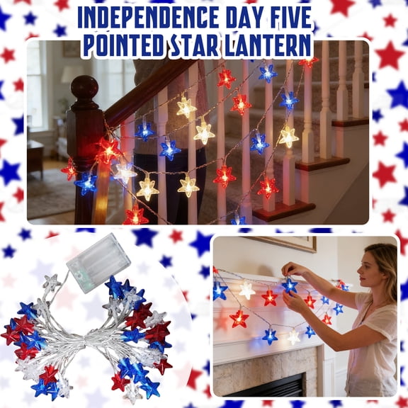 NovaStitch Battery Operated 4th of July LED String Lights Independence Day Patriotic Decor for Home Garden Party Outdoor - 1.5m 10LED