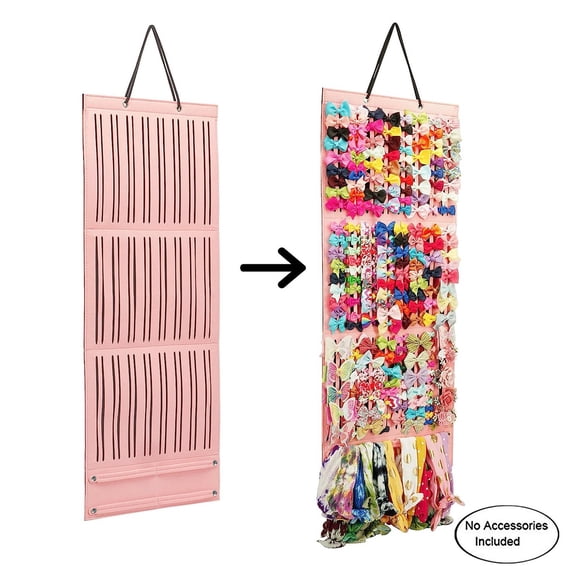 NovaStitch Bow Holder Wall Hanging Fabric Hair Accessory Storage Organizer Multiple Ribbon Compartments Hair Clip Storage Rack With Removable Hair Bow Storage Section Pink