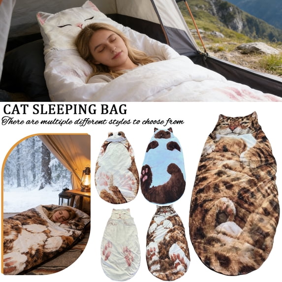 NovaStitch Cute Cat Sleeping Bag Adult Plush Warm Soft Fuzzy Cat Shape Sleep Sack Novelty Blanket for Adults Cozy Lounge Bed for Home Camping