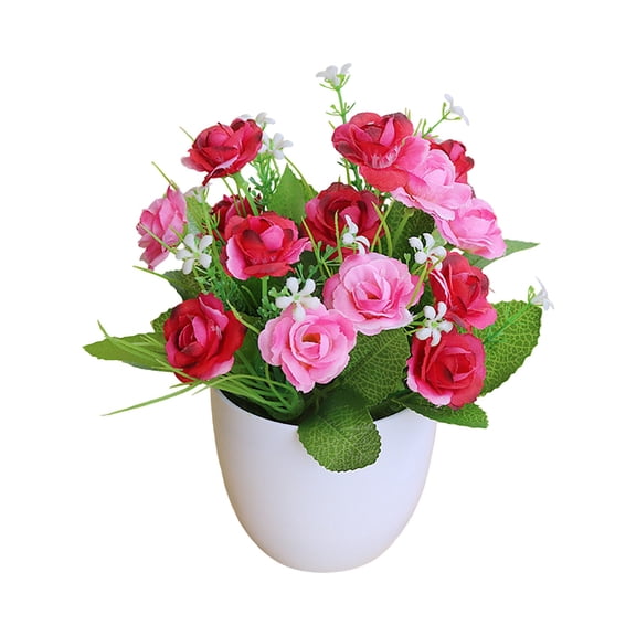 NovaStitch Faux Potted Plant Artificial Greenery Wild Rose Flower Set for Home Office Desk Table Centerpiece Decoration in Burgundy