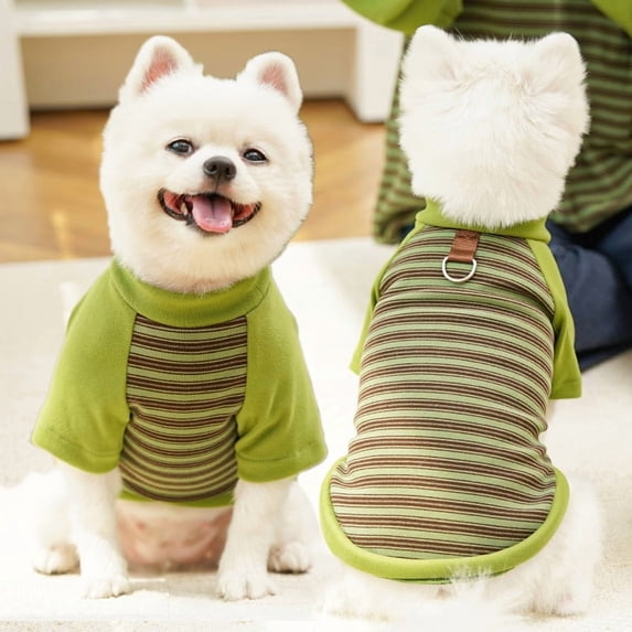 NovaStitch Fleece Dog T-Shirt Striped Short Sleeves Pet Sweatshirt Soft Dog Shirts Lightweight Stretchy Dogs Clothes for Medium Dogs Green L