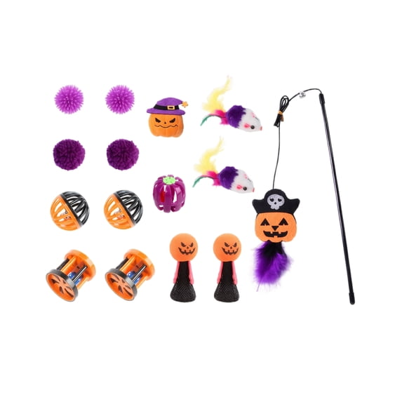 NovaStitch Halloween Cat Toy Set, 15 Piece Cat Toys with Wand, Interactive Cat Toy Set for Halloween, Assorted Cat Toys with Balls and Mice, Fun Cat Play Set for Indoor Cats, Halloween Pet Toys