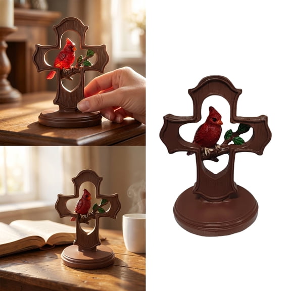 NovaStitch Handcrafted Cardinal Bird Figurine Red Cardinal Bird Perched on a Branch Wooden Decorative Figurine Cardinal Bird Decor Gifts for Church Decor