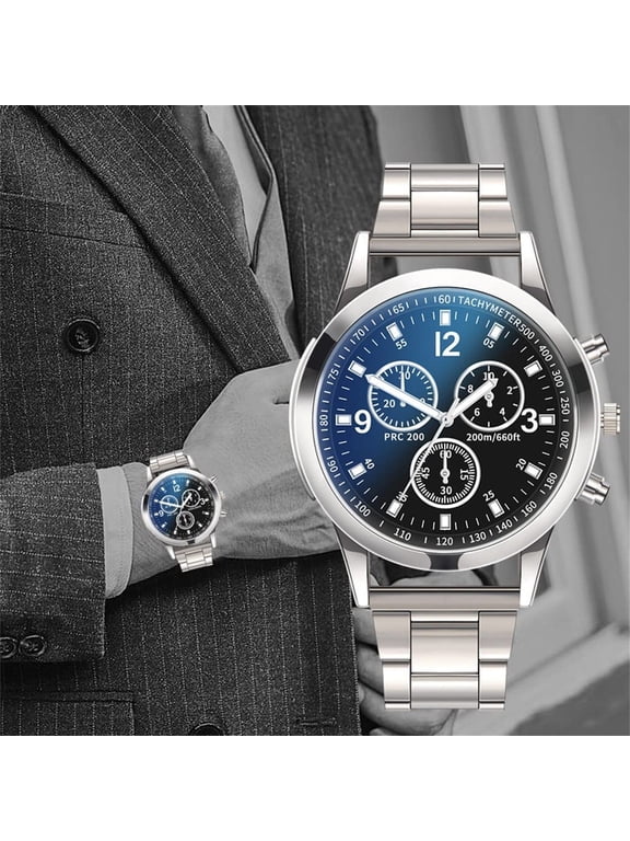 Men's Business Stainless Steel Band Watch Classic Quartz Analog Display Luminous Date Window for Office Daily Wear - Black Dial Silver Band
