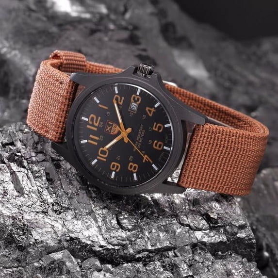 NovaStitch Men's Canvas Strap Watch Casual Analog Wristwatch with Nylon Band, Durable Fabric Wrist Watch for Daily Wear, Fashion Outdoor Watch for Men - Brown