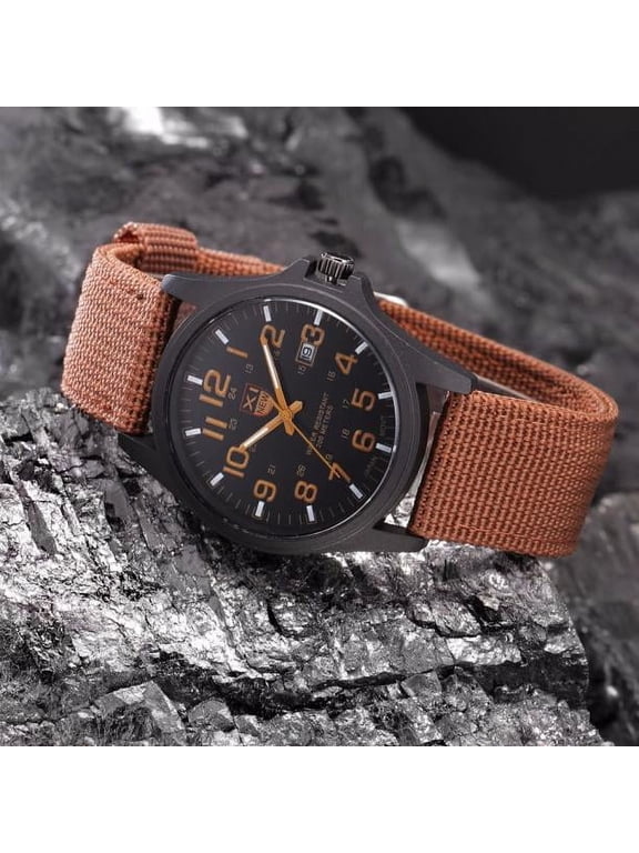 Men's Canvas Strap Watch Casual Analog Wristwatch with Nylon Band, Durable Fabric Wrist Watch for Daily Wear, Fashion Outdoor Watch for Men - Brown