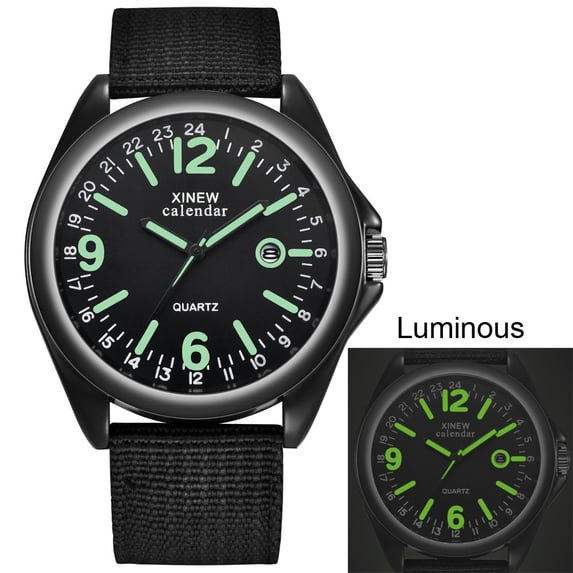 NovaStitch Men‘s Canvas Strap Watch with Luminous Dial Markers, Casual Analog Wristwatch for Daily Wear, Outdoor Sport Wrist Watch for Men - Black