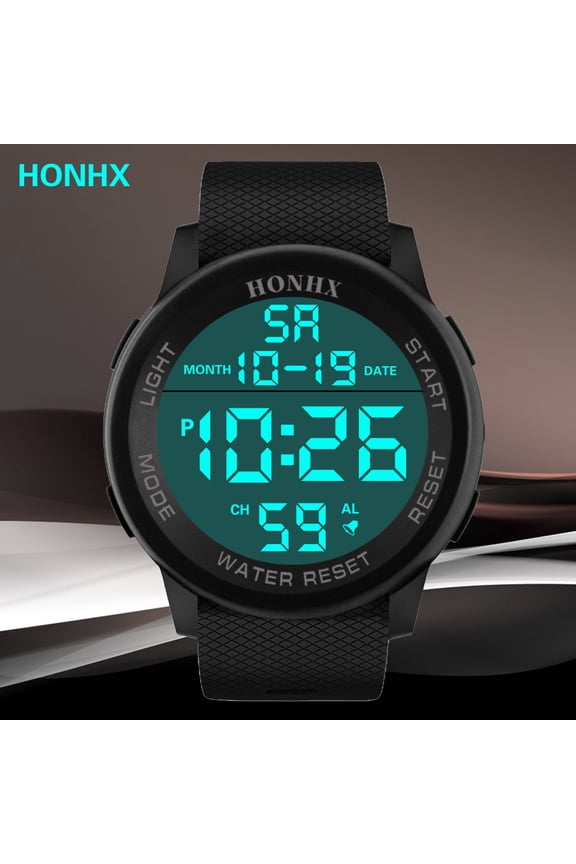 Men‘s PU Digital Watch with Date Time Week Display, Electronic Sports Wristwatch for Daily Wear, Multi Function Sport Watch for Men - Black