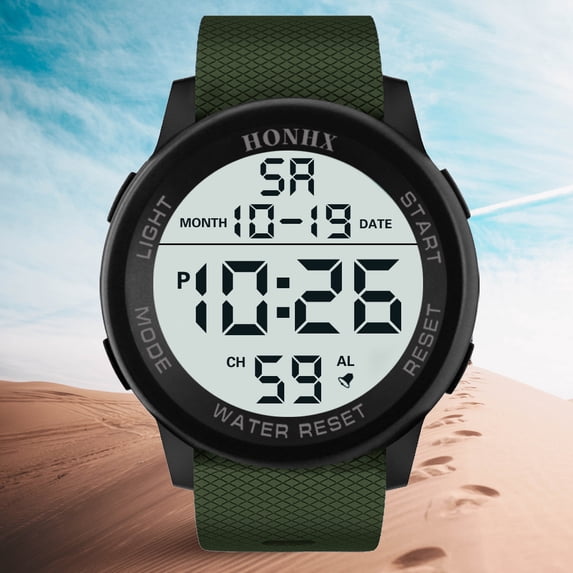 NovaStitch Men‘s PU Digital Watch with Date Time Week Display, Electronic Sports Wristwatch for Daily Wear, Multi Function Sport Watch for Men - Green