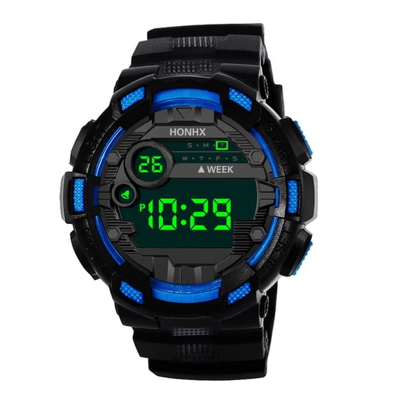 NovaStitch Men‘s PU Digital Watch with Date Time Week Display, Electronic Sports Wristwatch for Daily Wear, Multi Function Sport Watch for Men - Blue