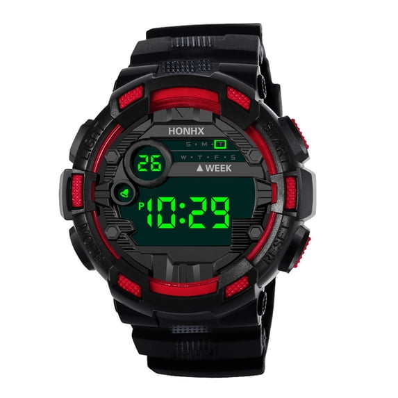 NovaStitch Men‘s PU Digital Watch with Date Time Week Display, Electronic Sports Wristwatch for Daily Wear, Multi Function Sport Watch for Men - Red