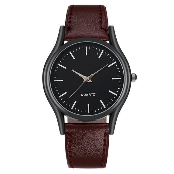 NovaStitch Men‘s Watch Minimalist Leather Strap Watch, Casual Analog Wristwatch for Daily Wear, Classic Dress Watch for Men - Black Dial Dark Brown Band