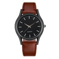 thumbnail image 1 of NovaStitch Men‘s Watch Minimalist Leather Strap Watch, Casual Analog Wristwatch for Daily Wear, Classic Dress Watch for Men - Black Dial Light Brown Band, 1 of 5