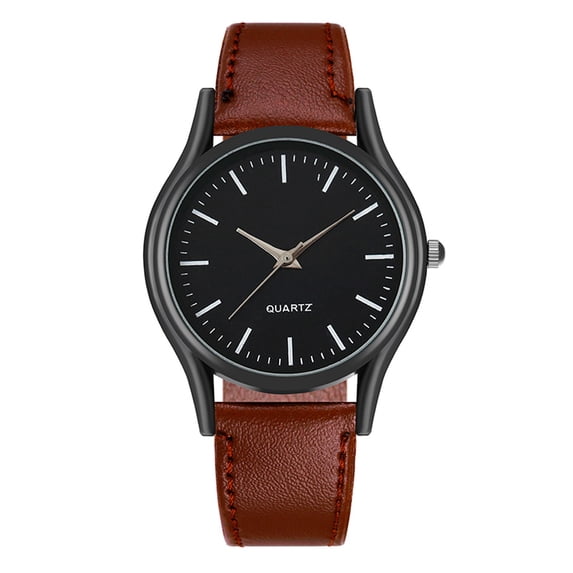 NovaStitch Men‘s Watch Minimalist Leather Strap Watch, Casual Analog Wristwatch for Daily Wear, Classic Dress Watch for Men - Black Dial Light Brown Band