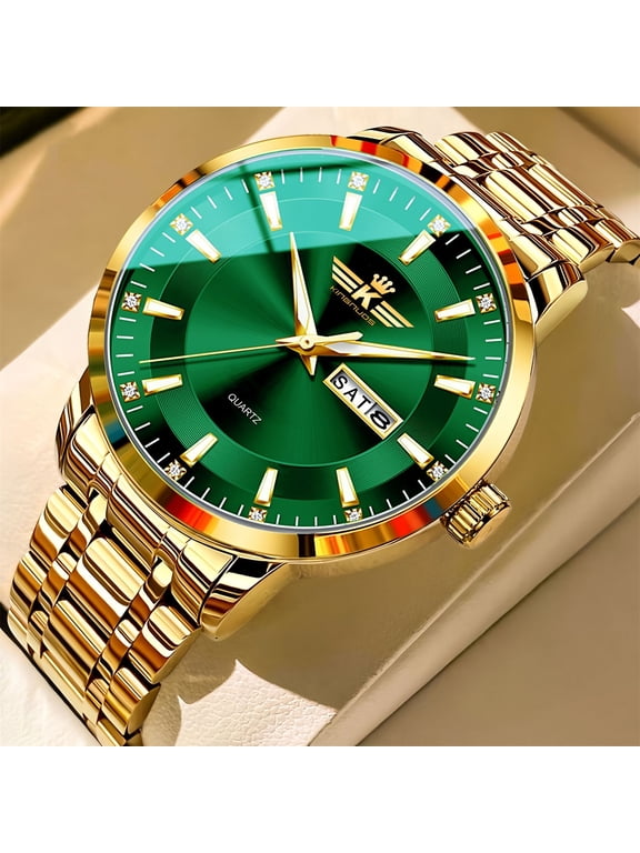 Men's Watches, Stainless Steel Quartz Watches for Men, Black Dial Analog Wrist Watch with Day Date, Fashion Business Watch with Bracelet, Luxury Men's Watch for Gifts
