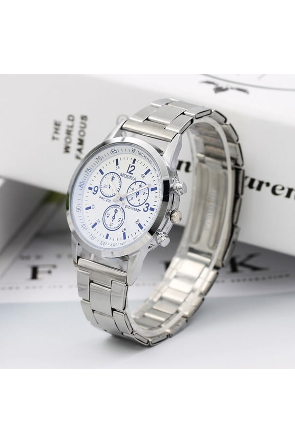 Mens Watch Stainless Steel Band Luxury Men'S Watch, Analog Quartz Business Wrist Watches for Men, Classic Three Eye Dial Dress Watch Gifts for Dad