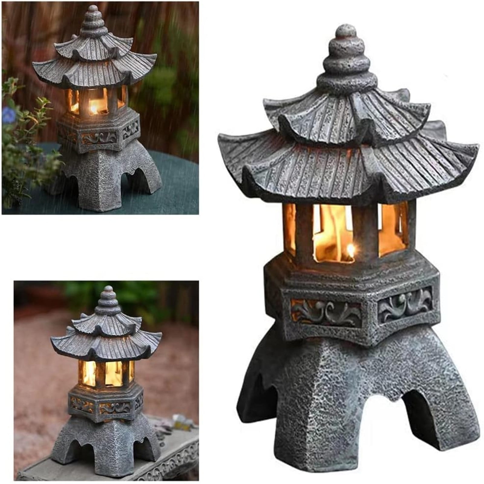 NovaStitch Outdoor Solar Light Chinese Zen Stone Pagoda Garden Lantern ...