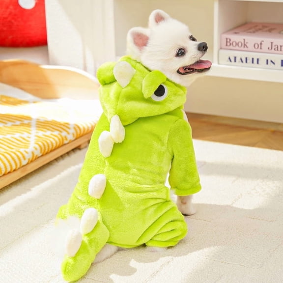 NovaStitch Pet Dog Clothing Winter Flannel Warm Dinosaur Shape Suit Costume Pet Dog Hoodie for Small and Medium Dogs Clothing Green XL