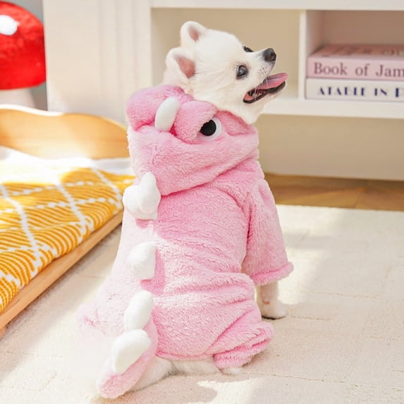 NovaStitch Pet Dog Clothing Winter Flannel Warm Dinosaur Shape Suit Costume Pet Dog Hoodie for Small and Medium Dogs Clothing Pink 2XL