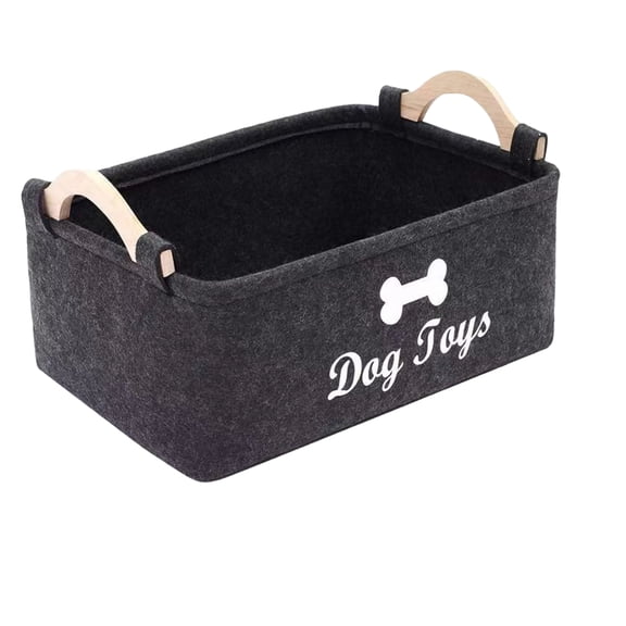 NovaStitch Pet Storage Basket for Dog Toys Treats Apparel Felt Organizer Bin with Bone Shape Design for Living Room Playroom - Black