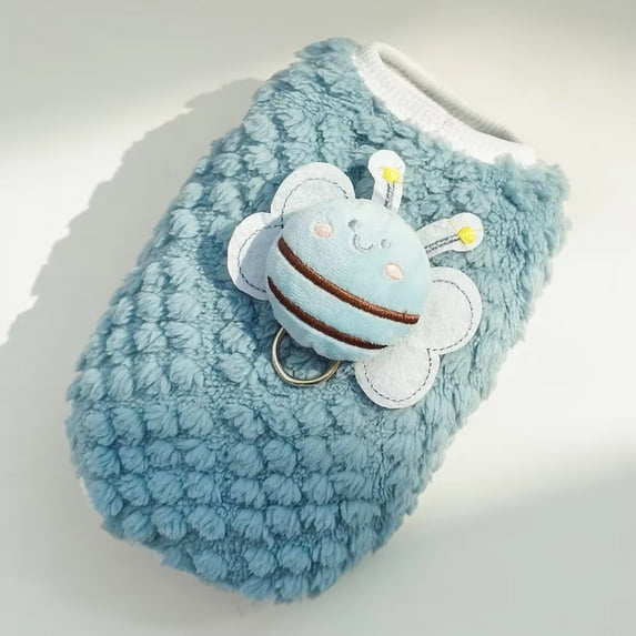 NovaStitch Pineapple Textured Plush Pet Vest with 3D Honeybee Decor Dog Cozy Outfit Dog Kitten Puppy Pet Apparel Blue XS