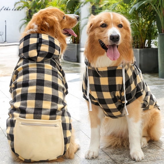 NovaStitch Plaid Dog Hoodie Pet Clothes Sweater with Hat and Pocket for Small Medium Large Size Dogs Soft Winter Warm Dog Cold Weather Coat Fleece Fall Dog Hooded Sweatshirt Yellow 5XL