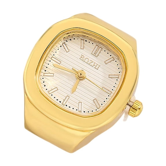 NovaStitch Ring Watch for Women Quartz Analog Fashion Jewelry Clock Adjustable Finger Wrist 2 in 1 Unique Birthday Gift for Ladies - Gold White