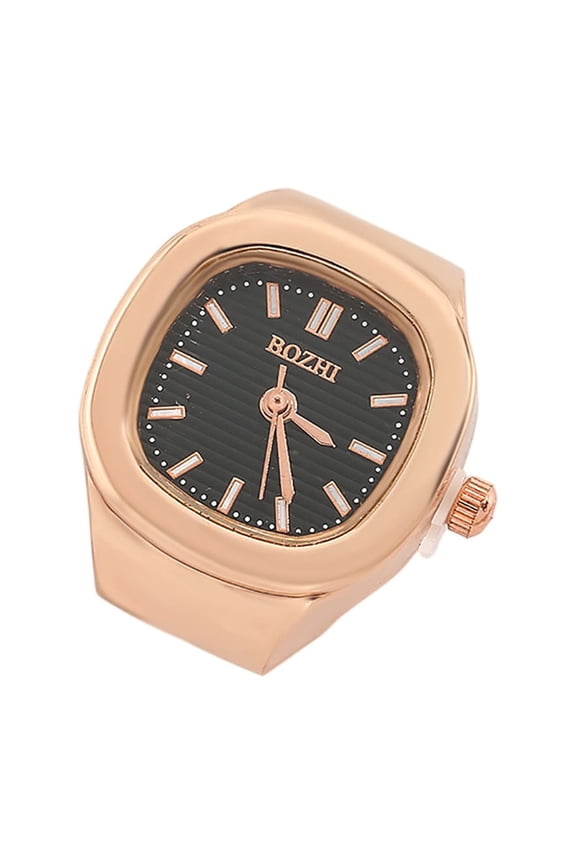 Ring Watch for Women Quartz Analog Fashion Jewelry Clock Adjustable Finger Wrist 2 in 1 Unique Birthday Gift for Ladies - Rose Gold Black