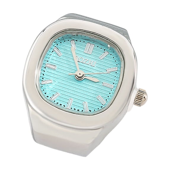 NovaStitch Ring Watch for Women Quartz Analog Fashion Jewelry Clock Adjustable Finger Wrist 2 in 1 Unique Birthday Gift for Ladies - Silver Blue