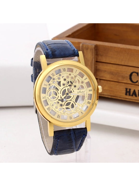 Skeleton Watches for Men, Steampunk Mechanical Style Wrist Watch with Leather Band, Vintage Skeleton Dial Analog Watch, Fashion Men's Watch for Business and Casual