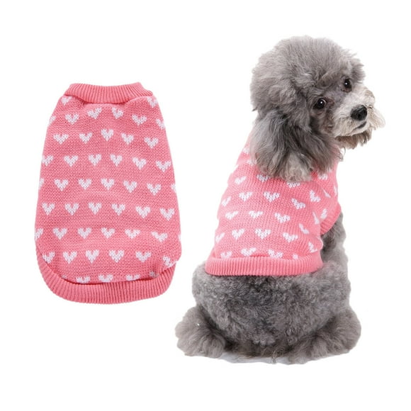 NovaStitch Small Dog Sweaters Girl Red Winter Warm Dog Valentine's Day Heart Print Dog Dress Costume Clothes Pink S