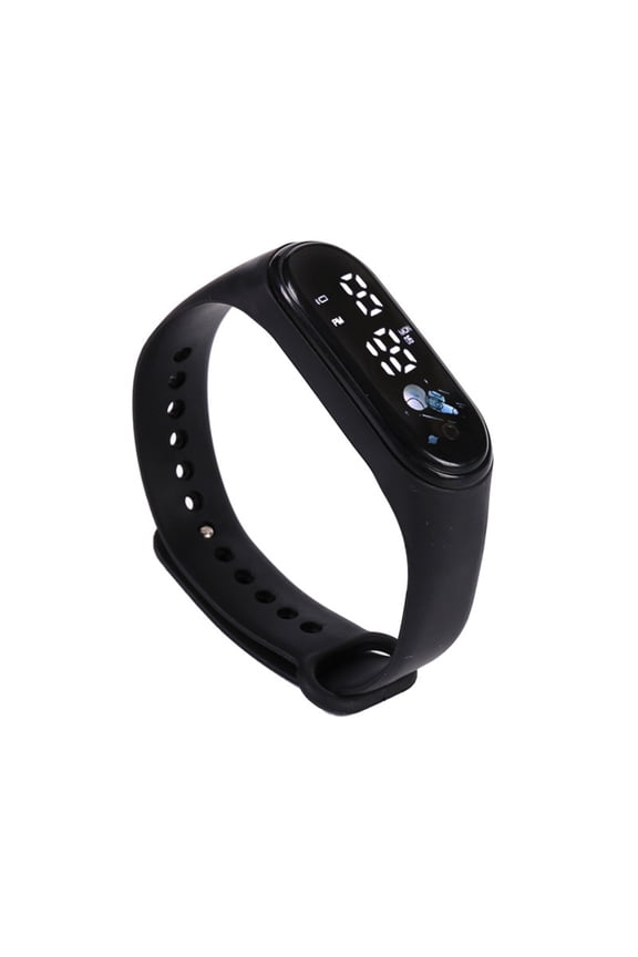 Small Watch LED Digital Watch Men with Cartoon Theme, Electronic Wristwatch Display Time Date Month, Fashion Digital Bracelet Watch for Women Daily Wear - Black