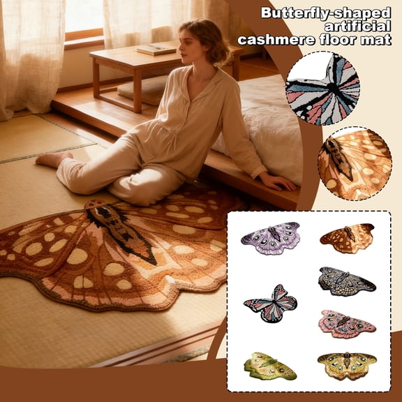 NovaStitch Soft Butterfly Shape Rug 70x100cm Plush Warm Bedside Mat for Bedroom Skin Friendly Floor Carpet Home Decor Gift